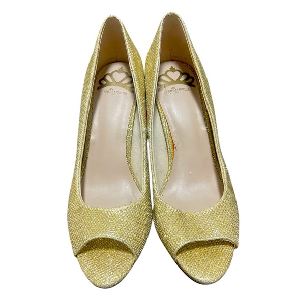 FERGALICIOUS By Fergie Golden Heels Glitter Shoes size 9 Sparkly Heels - Picture 2 of 5